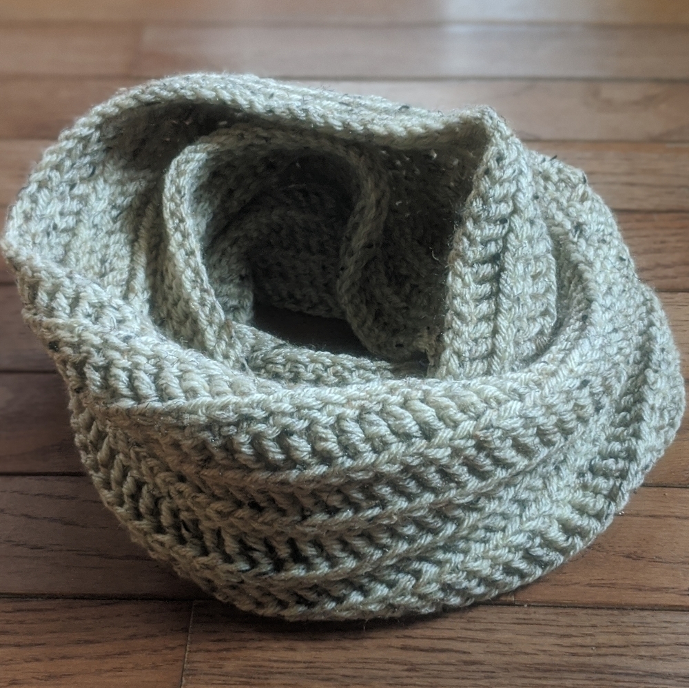Hand-Knit Infinity Scarf Neutral Fleck
